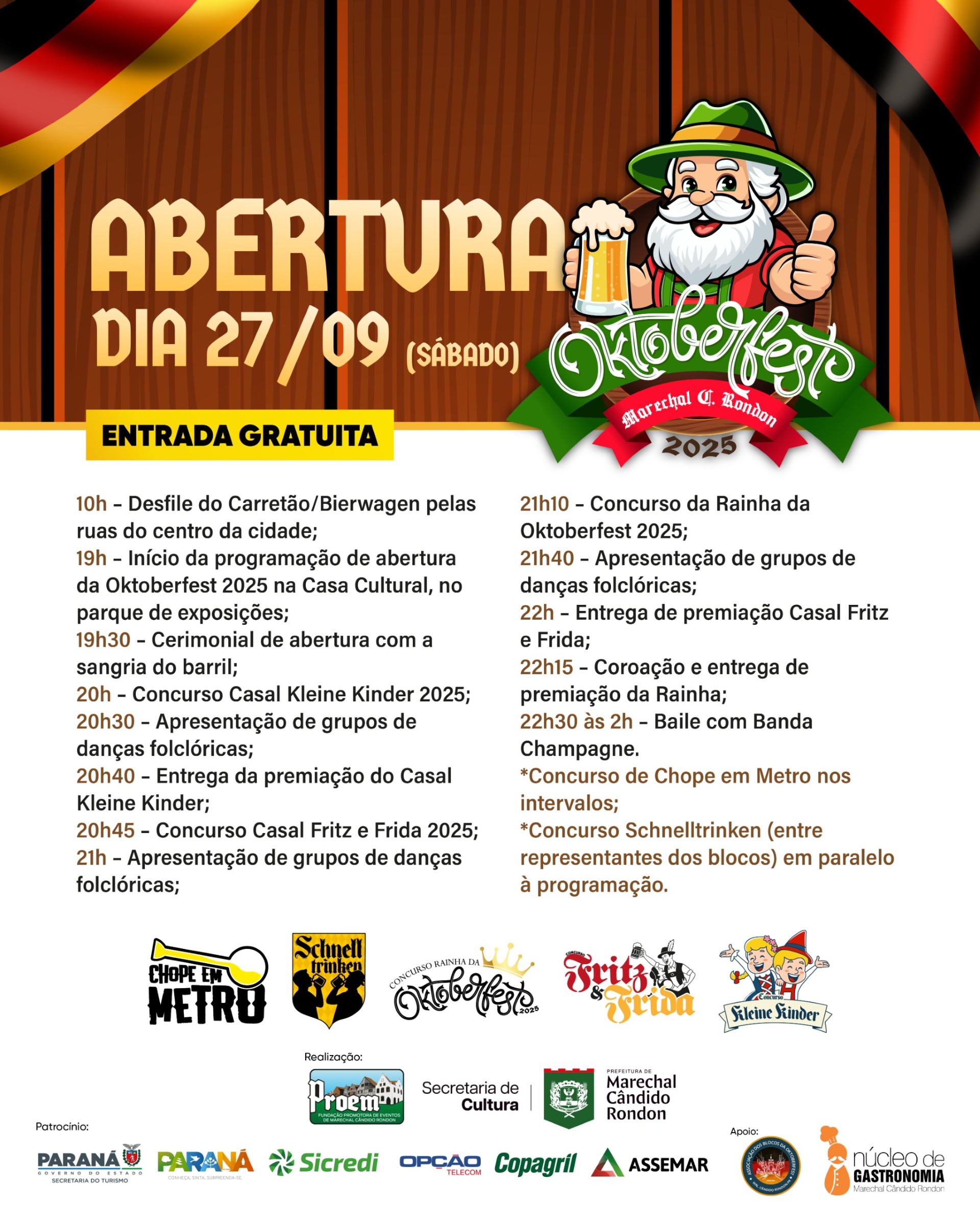 Abertura oficial da Oktoberfest 2025 de Marechal Cândido Rondon acontece neste sábado