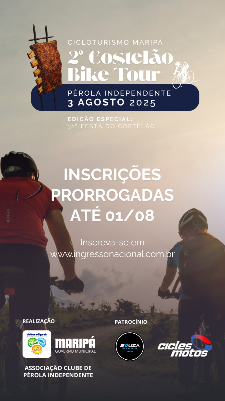 Inscrições prorrogadas para o 2º Costelão Bike Tour em Pérola Independente