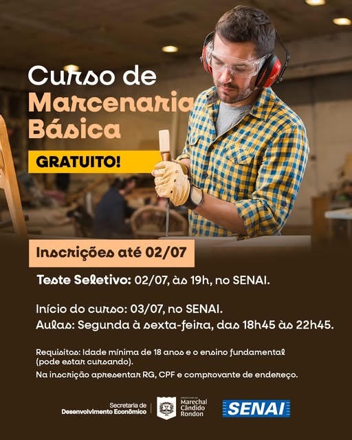 Curso gratuito de marcenaria básica tem início prorrogado