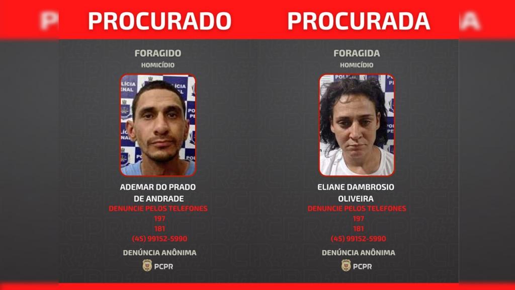Polícia Civil divulga imagens de casal foragido suspeito de homicídio em Toledo