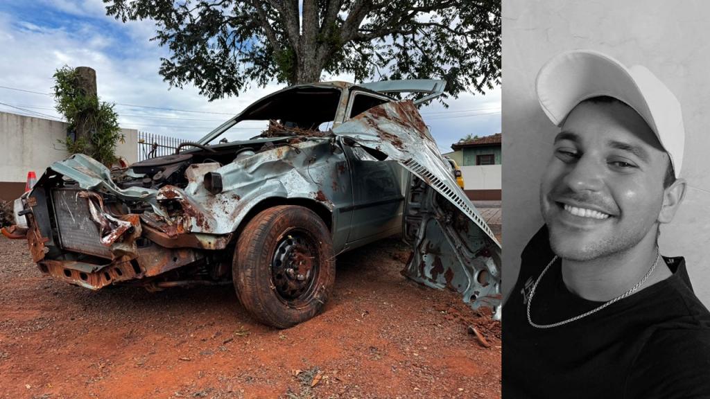 Ford Escort fica destruído após capotar e fazer uma vítima fatal em Nova Santa Rosa