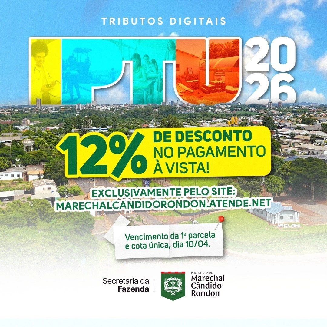 Tributos digitais com desconto de 12% em Marechal Cândido Rondon devem ser pagos até o dia 10 de abril