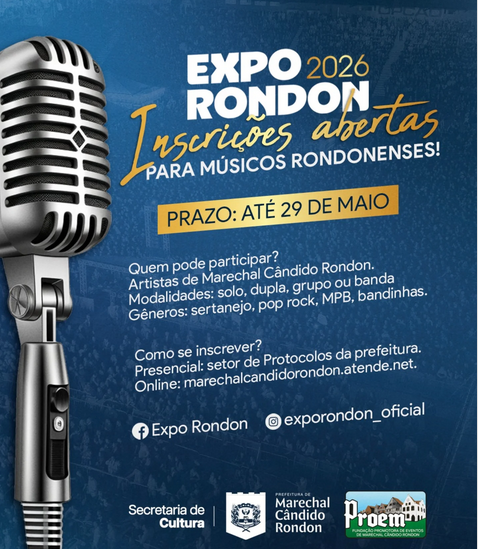 Músicos rondonenses interessados em se apresentar na Expo Rondon 2026 devem se inscrever até o dia 29 de maio