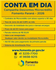 Fomento Paraná promove campanha para renegociação de débitos de microcrédito