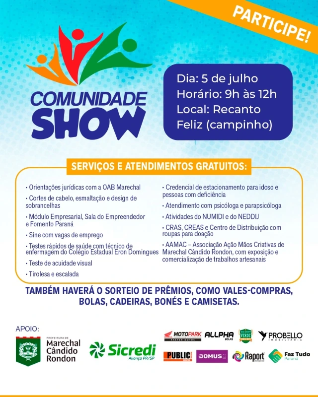 Próximo Comunidade Show será no dia 05 de julho no campinho do Recanto Feliz