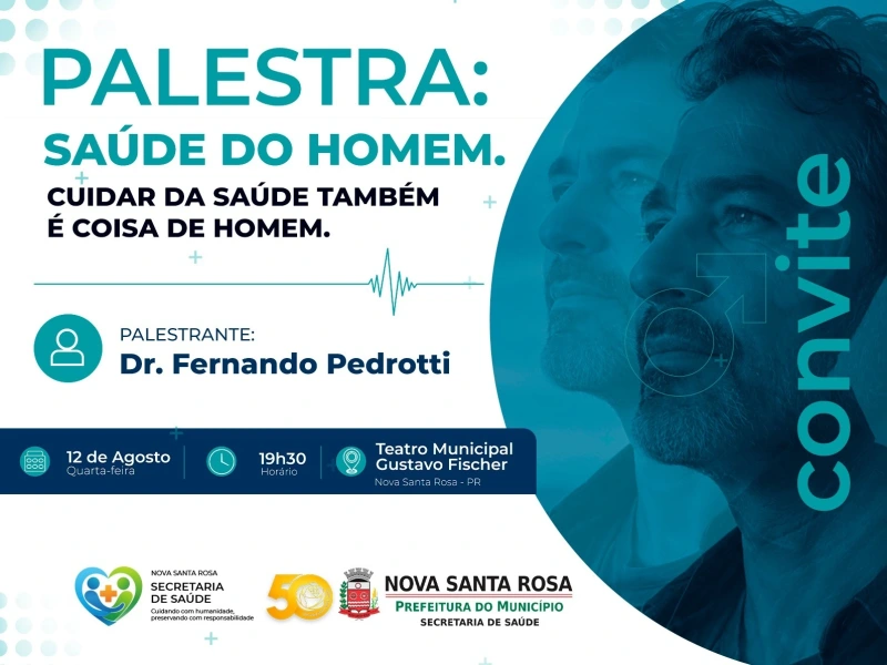 Palestra sobre saúde do homem acontecerá nesta quarta-feira (12) em Nova Santa Rosa