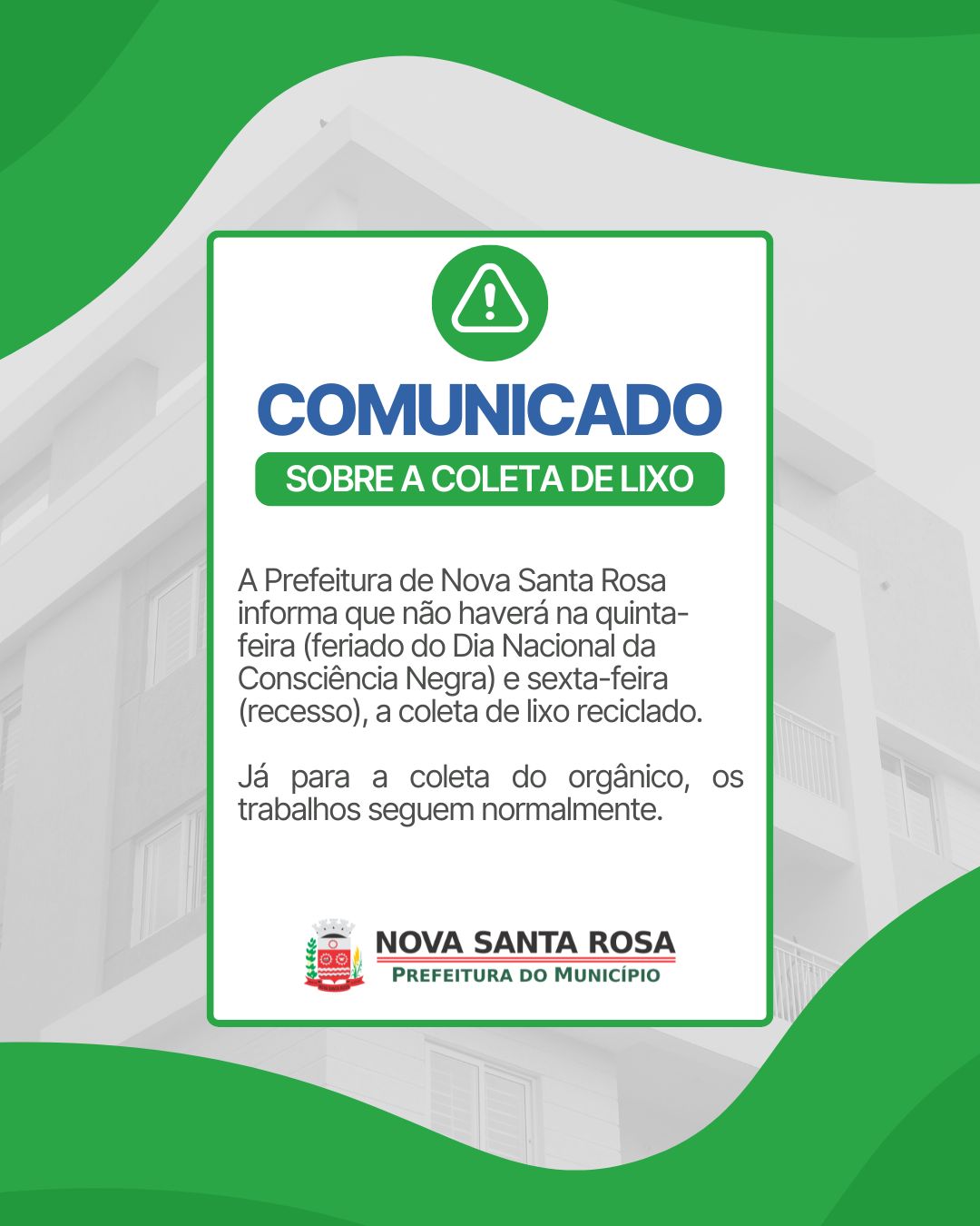 Prefeitura informa alterações na coleta de lixo nos dias 20 e 21 de novembro