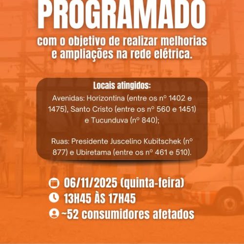 Copel interromperá fornecimento de energia nesta quinta-feira em parte da área central de Nova Santa Rosa