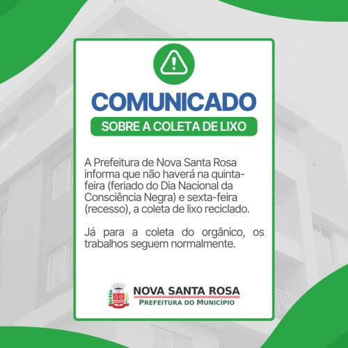 Prefeitura informa alterações na coleta de lixo nos dias 20 e 21 de novembro