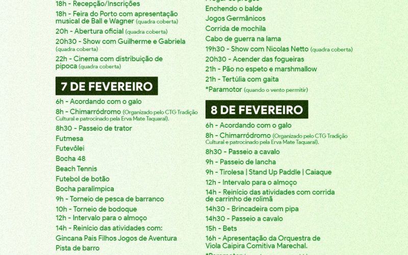 Acampamento Pais e Filhos 2026 inicia hoje em Porto Mendes