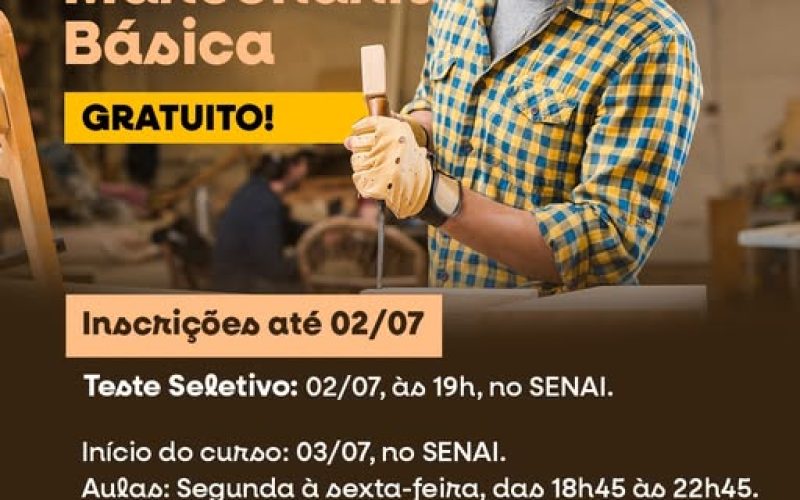 Curso gratuito de marcenaria básica tem início prorrogado