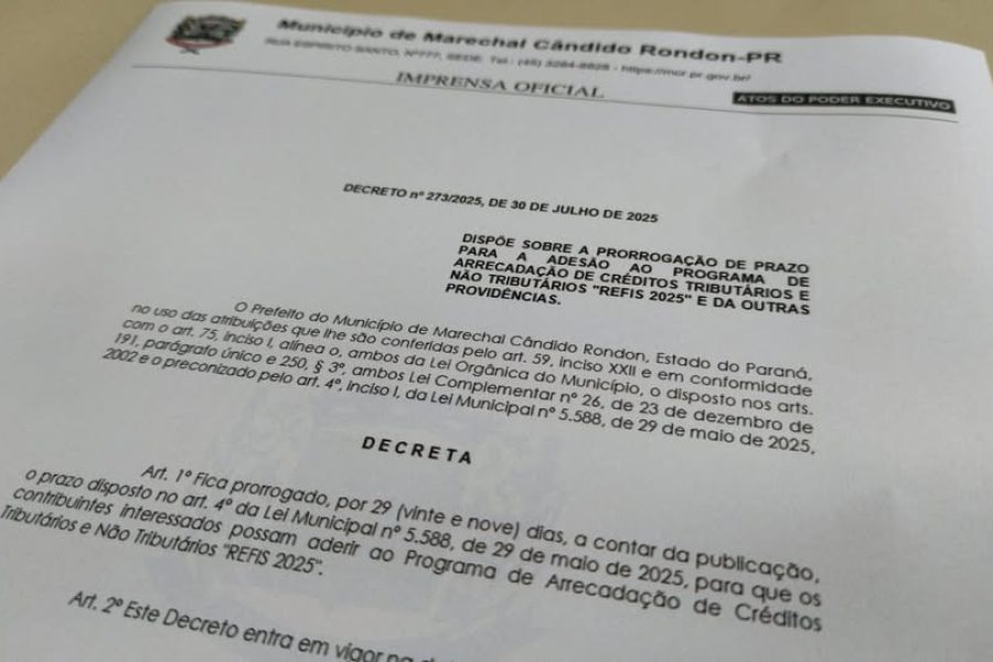 Prazo para adesão ao REFIS 2025 de Marechal Rondonk segue até 30 de agosto