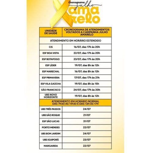 Campanha Julho Amarelo de incentivo a prevenção das hepatites virais
