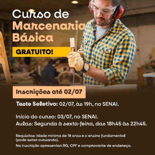 Curso gratuito de marcenaria básica tem início prorrogado