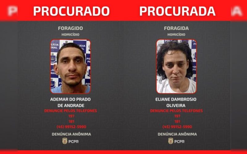 Polícia Civil divulga imagens de casal foragido suspeito de homicídio em Toledo